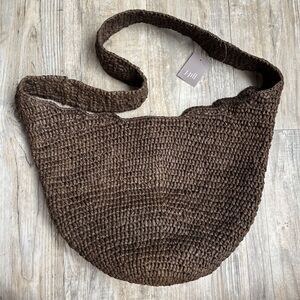 J. Jill Brown Woven Raffia Straw HOBO BAG Purse Tote Shoulder Bag 12"×14" NWT